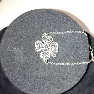 Intricate Silver Scrollwork Four Leaf Clover Bracelet by LBVYR